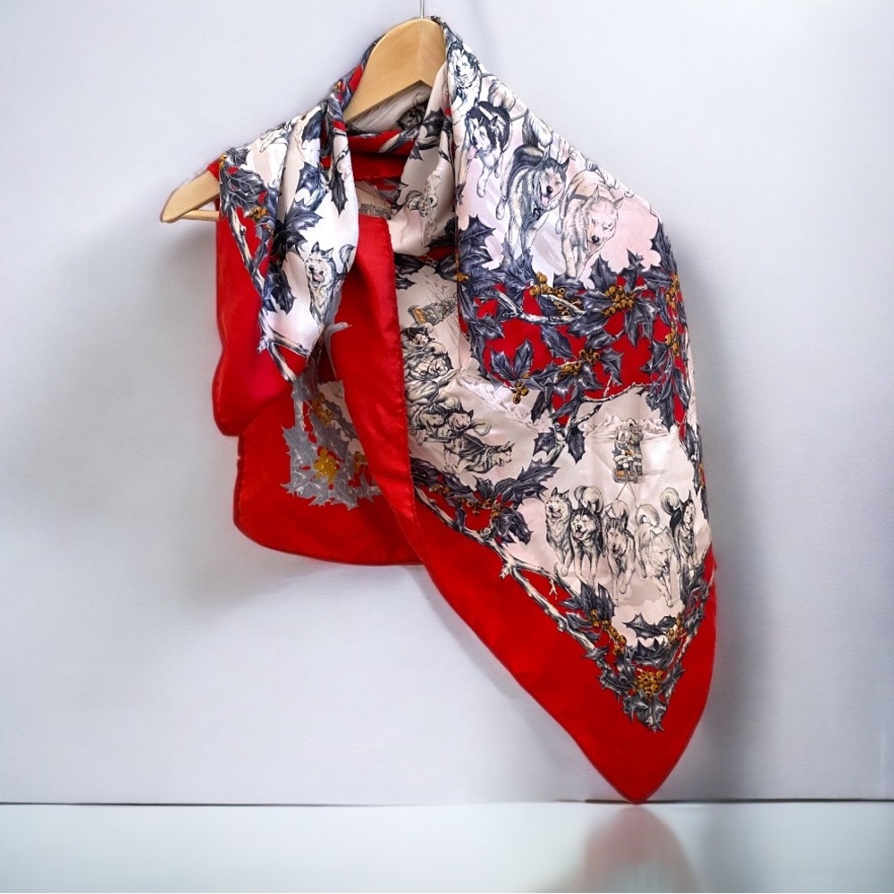Vintage Etienne Aigner Silk Scarf One of a Kind Huskies